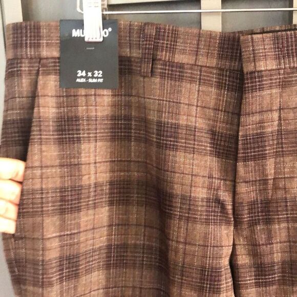 NWT Murano ￼ Alex, slim fit brown plaid flat front trousers pants size 34/32 - Picture 3 of 4